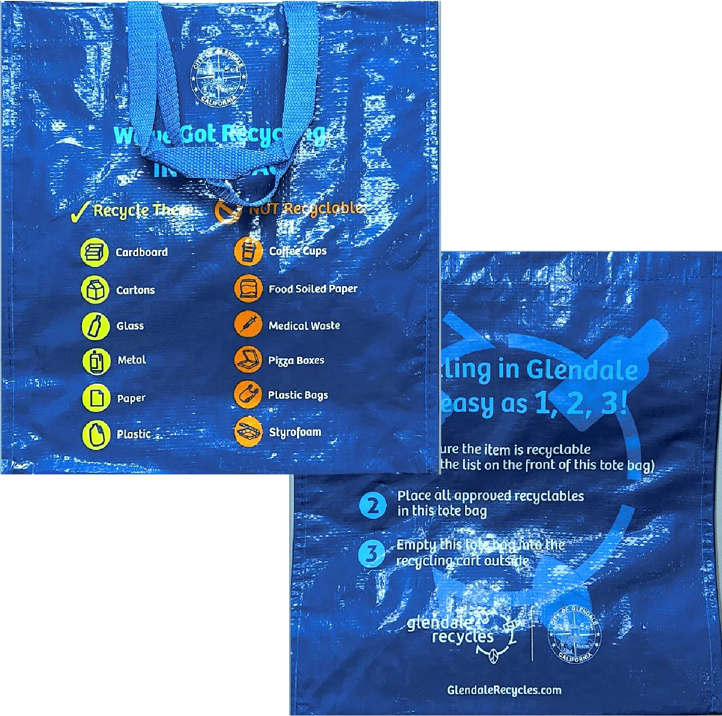 Free recycling tote bag for carrying recyclable materials